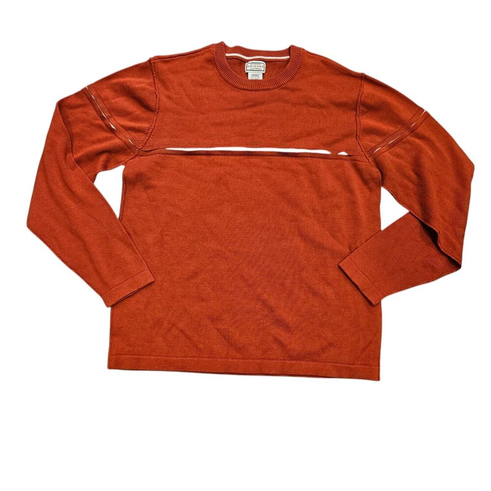 Vtg Arizona Jean Sweater Mens L Orange 1 Stripe Y2K Preppy Cotton Boho Cottage